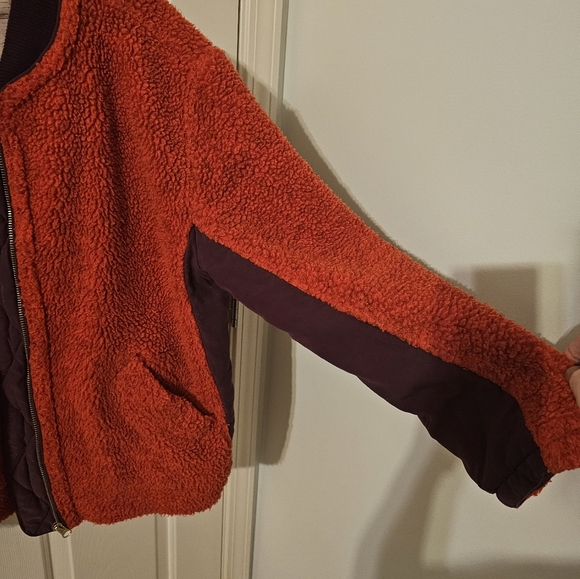 Free People Rivington Sherpa Jacket Orange Purple Zip Up Size S Oversized - Picture 3 of 7